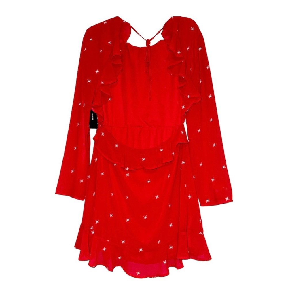 Cosmic Lulus Red Ruffle Embroidered Star Mini Dress - Picture 6 of 7
